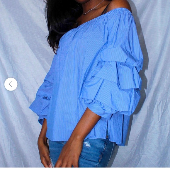 Zara off shoulder blue stipe ruffle sleeve Top (L) - Picture 7 of 7